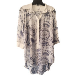 Wilfred Silk Cream and Navy Abstract Floral Blouse Oversized XSmall